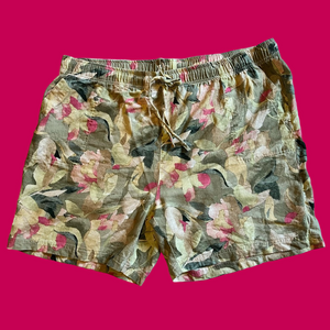 JULES & LEOPOLD Green and Pink Linen Blend Shorts with Tropical Floral Print